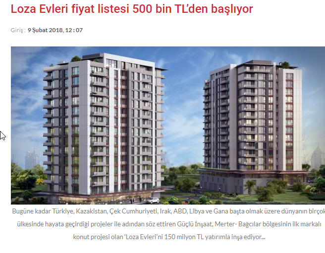 Loza Evleri fiyat listesi 500 bin TL’den başlıyor